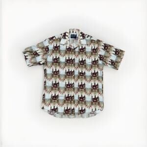 Wrangler Western Shirt Mens Xl Pearl Snap Short Sleeve Big Print Cowboys